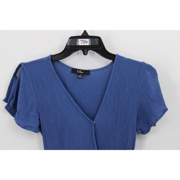 Lulu's Dress Womens SMALL Blue Wrap Maxi Rayon V Neck Split Flutter Sleeve - Picture 2 of 9